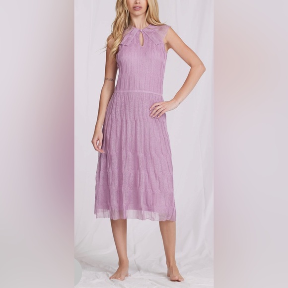 NWT MinnieRose VISCOSE RUFFLE NECK TEXTURED DRESS - Picture 4 of 9